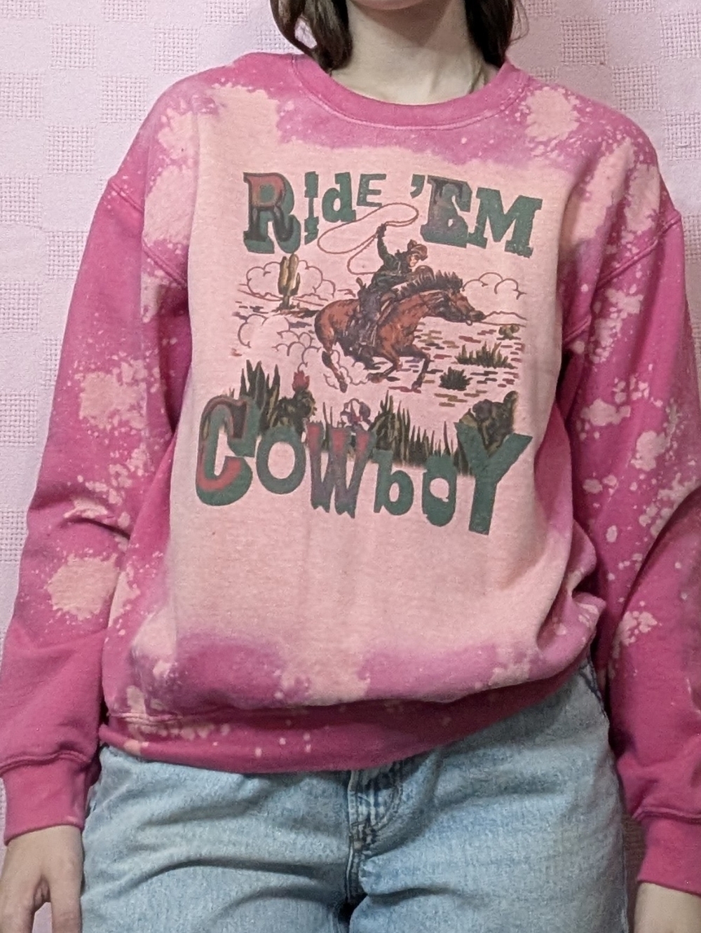 Ride 'Em Cowboy Pink Tie-Dye Graphic Sweatshirt